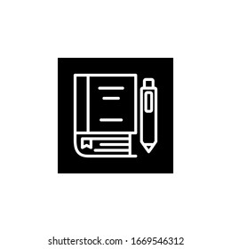 Buch und Bleistift-Symbol. Online-Lernsymbol. Perfekt für Anwendungen, Web, Logo und Präsentationen. Invertierter Stil der Symboldesign-Linie