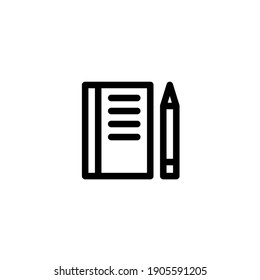 Book and pencil icon with outline style