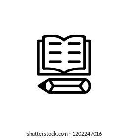 Book And Pencil icon for school, web, icon ,education, ui, mobile, design, box, accessories, novelist, icon literacy, etc.