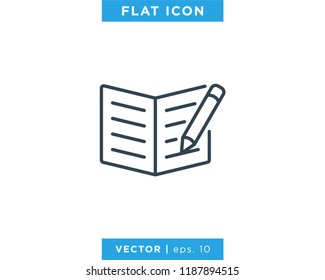 Book and Pencil Icon Vector Logo Design Template.