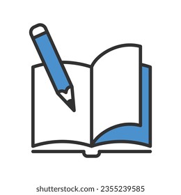 Buch- und Bleistift-Symbol-Vektorgrafik auf trendigem Design