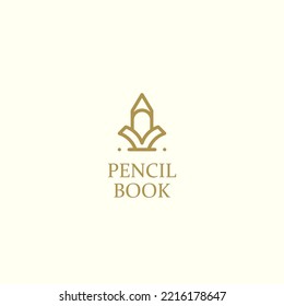 Book pencil line logo, simple and elegant in gold.
