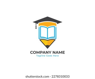Book Pencil Logo Concept icon sign symbol Element Design. E-book, Graduation, Library, Courses, Book Store and Academy Logotype. Vector illustration template  