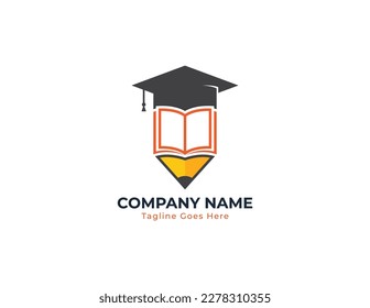 Book Pencil Logo Concept symbol icon sign Element Design. E-book, Graduation, Library, Courses, Book Store and Academy Logotype. Vector illustration template  