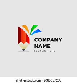 Book and pencil Logo Template in modern style