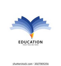 Logotipo del libro vectorial - libro lápiz educativo logotipo azul vector 