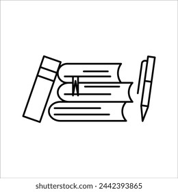 book and pencil or pen icon, on black and white color background