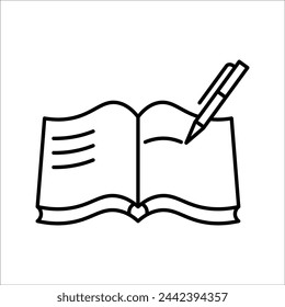 book and pencil or pen icon, on black and white color background