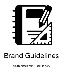 Book With Pencil And Scale Denoting Solid Icon Of Brand Guidelines 