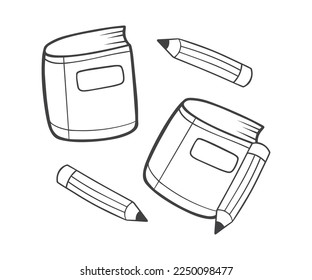 Book and pencil set with hand drawn sketch and outline style	
