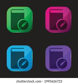Book With A Pencil Sign four color glass button icon