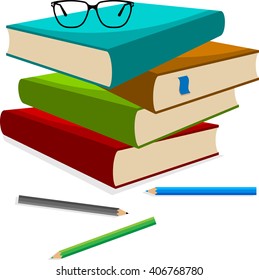 Book Pencil Spectacle Vector Illustration