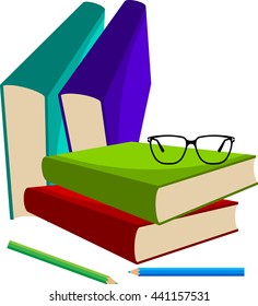Book Pencil Spectacle Vector Illustration