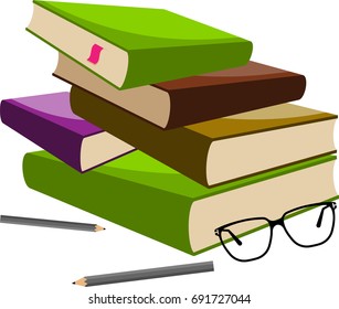 Book Pencil Spectacle Vector Illustration