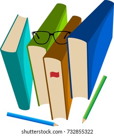Book Pencil Spectacle Vector Illustration