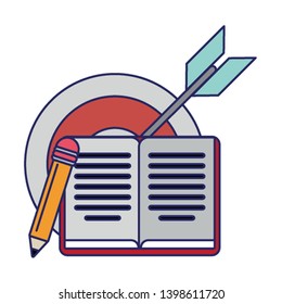 Book and pencil with target dartboard