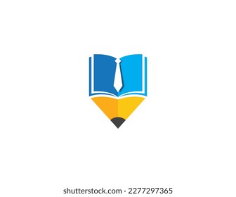 Book Pencil Tie Logo Concept icon sign symbol Element Design. Business Education, Courses, E-book, Graduation, Book Store and Academy Logotype. Vector illustration template
