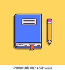 Book and pencil vector flat style cartoon illustration. The education concept icon isolated. An instrument for writing, learning, education, school, and college.
