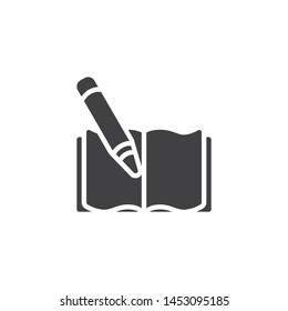 Book with pencil vector icon. filled flat sign for mobile concept and web design. Text book and pen glyph icon. Education symbol, logo illustration. Vector graphics