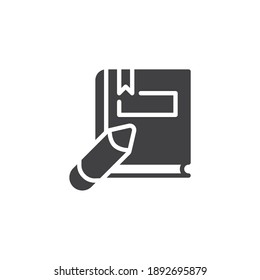Book and pencil vector icon. filled flat sign for mobile concept and web design. Writing textbook glyph icon. Symbol, logo illustration. Vector graphics