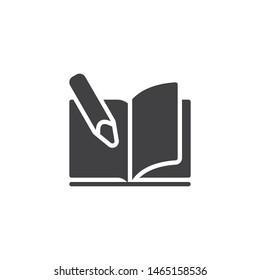 Book and Pencil vector icon. Open textbook filled flat sign for mobile concept and web design. Notebook and pen glyph icon. Symbol, logo illustration. Vector graphics