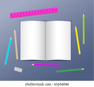 The book and pencils