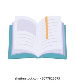 Book people composition with isolated image of opened book with bookmark ribbon vector illustration