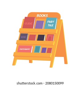 Book People Composition With Isolated Image Of Wooden Easel With Stacks Of Books Vector Illustration