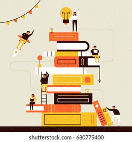 Book And People Poster Vector Illustration Flat Design