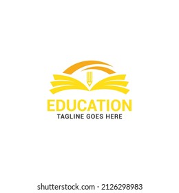 Book with people and sunrise, educational logo template, simple flat logo style