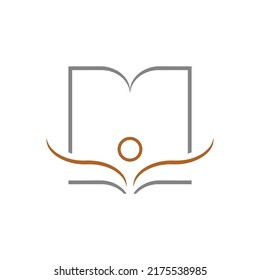 Book with person logo. Reading the book. Abstract education logo icon vector design. College, school, university, self education vector logo. 