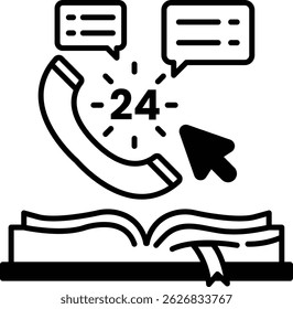 A book with a phone and a clock on it