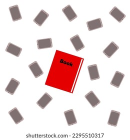 Book and phones, vector graphics, illustration