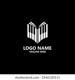 Vector de diseño de logotipo de piano de libro