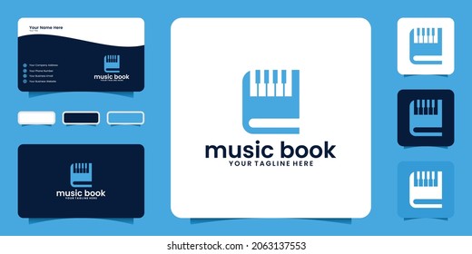 book and piano music logo design inspiration, business card and template design
