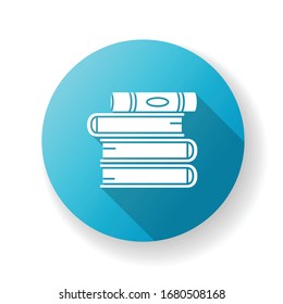 Book pile blue flat design long shadow glyph icon. Stack of hardcover textbooks. School assignment. Self education and knowledge. Teach and study. Library collection. Silhouette RGB color illustration