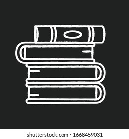 Book pile chalk white icon on black background. Stack of hardcover textbooks. School assignment. Self education and knowledge. Bookstore sign. Isolated vector chalkboard illustration