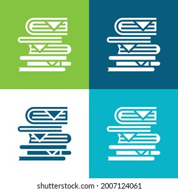Book Pile Flat four color minimal icon set