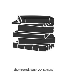 Book Pile Icon Silhouette Illustration. Stack of Books Vector Graphic Pictogram Symbol Clip Art. Doodle Sketch Black Sign.