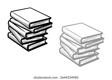 Book Pile Icon Silhouette, vector black, Gray and white background vector illustration design