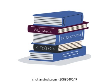 Book pile. Knowledge for productivity concept. Isolated vector illustration.