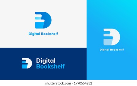 Book pile logo set, concept of e book, digital library and online education