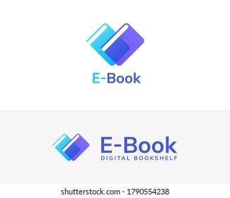 Book pile logo set, concept of e book, digital library and online education