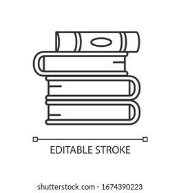 Book Pile Pixel Perfect Linear Icon. Stack Of Hardcover Textbooks. Self Education And Knowledge. Thin Line Customizable Illustration. Contour Symbol. Vector Isolated Outline Drawing. Editable Stroke