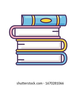 Book pile RGB color icon. Stack of hardcover textbooks. School assignment. Self education and knowledge. Teach and study. Bookstore sign. Library collection. Isolated vector illustration