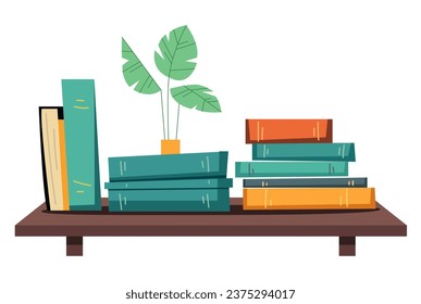 Book pile shelf bookshelf bookcase interior concept. Vector flat graphic design illustration
