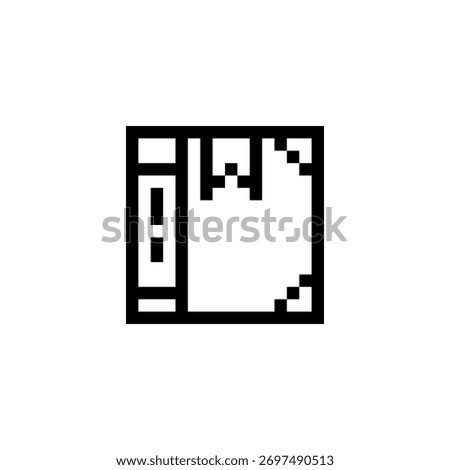 Book pixel art icon. Element design for mobile app, web, sticker, logo. Game assets 8-bit sprite. Isolated vector illustration. School stationery and training.