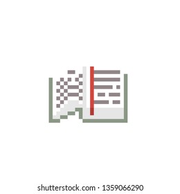 The book. Pixel art. Old school computer graphic. Element design stickers, logo, mobile app, menu. 8 bit video game. Game assets 8-bit sprite. 16-bit.