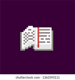 The book. Pixel art. Old school computer graphic. Element design stickers, logo, mobile app, menu. 8 bit video game. Game assets 8-bit sprite. 16-bit.