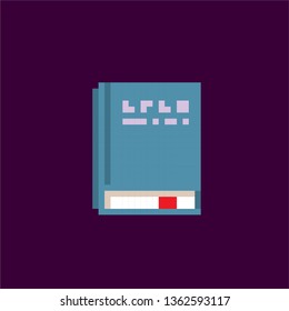 The book. Pixel art. Old school computer graphic. Element design stickers, logo, mobile app, menu. 8 bit video game. Game assets 8-bit sprite. 16-bit.